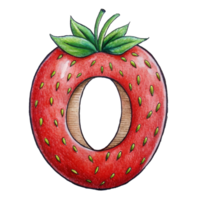 ai genererad en stiliserade brev 'o' är avbildad med de textur och Färg av en jordgubbe, komplett med frön png