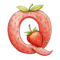 ai généré une stylisé lettre 'q' est représenté avec le texture et Couleur de une fraise, Achevée avec des graines png