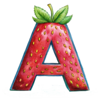 ai généré une stylisé lettre 'un' est représenté avec le texture et Couleur de une fraise, Achevée avec des graines png