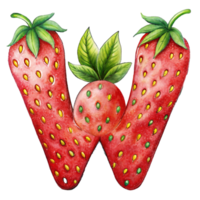 ai généré une stylisé lettre 'w' est représenté avec le texture et Couleur de une fraise, Achevée avec des graines png