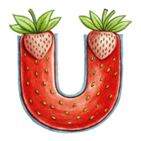 ai généré une stylisé lettre 'tu' est représenté avec le texture et Couleur de une fraise, Achevée avec des graines png