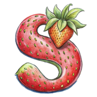 ai généré une stylisé lettre 's' est représenté avec le texture et Couleur de une fraise, Achevée avec des graines png