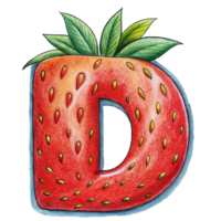 ai généré une stylisé lettre 'd' est représenté avec le texture et Couleur de une fraise, Achevée avec des graines png