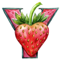 ai genererad en stiliserade brev 'y' är avbildad med de textur och Färg av en jordgubbe, komplett med frön png