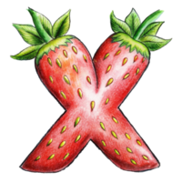 ai gegenereerd een gestileerde brief 'x' is afgebeeld met de structuur en kleur van een aardbei, compleet met zaden png