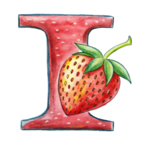 ai généré une stylisé lettre 'je' est représenté avec le texture et Couleur de une fraise, Achevée avec des graines png