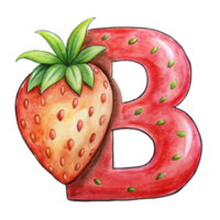 ai généré une stylisé lettre 'b' est représenté avec le texture et Couleur de une fraise, Achevée avec des graines png