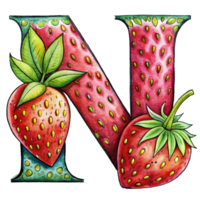 AI generated A stylized letter 'n' is depicted with the texture and color  of a strawberry, complete with seeds png