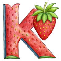 ai gegenereerd een gestileerde brief 'k' is afgebeeld met de structuur en kleur van een aardbei, compleet met zaden png