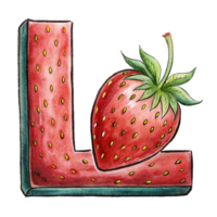 ai generiert ein stilisiert Brief 'l' ist abgebildet mit das Textur und Farbe von ein Erdbeere, Komplett mit Saat png