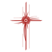 AI generated beautiful graphic red christian cross with flower png