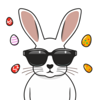 ai généré l blanc lapin dans des lunettes de soleil avec Pâques des œufs png