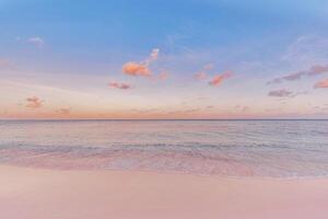 Sea sand sky concept, sunset colors clouds, horizon, horizontal background banner. Inspirational nature landscape, beautiful colors, wonderful scenery of tropical beach. Beach sunset, summer vacation photo