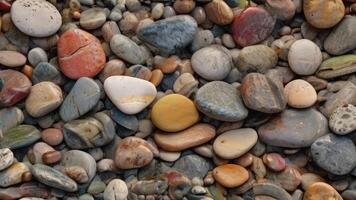 AI generated Glossy and Dull River Gravel Mix Background, Top View photo