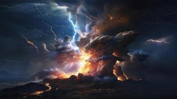 AI generated Majestic Explosion Dramatic Smoke and Lightning Bolts photo