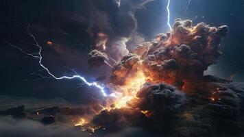 AI generated Power Unleashed Explosive Blast with Smoke and Lightning photo