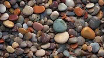 AI generated Top View of a Blend of Glossy and Dull River Gravel Background photo