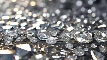 AI generated Glittering Diamonds Scattered on Bokeh Background photo