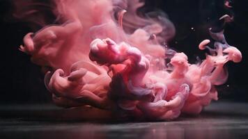 AI generated Pink colored smoke on a black background photo