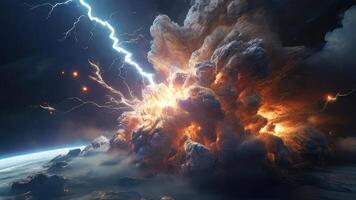AI generated Massive Explosion Engulfed in Smoke and Lightning photo