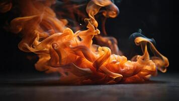 AI generated Orange colored smoke on a black background photo