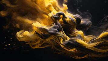 AI generated Yellow and gray colored smoke on a black background photo