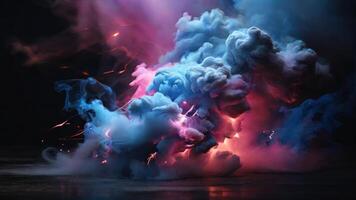 AI generated Pink and blue colored smoke on a black background photo