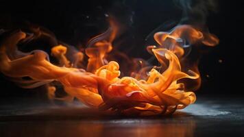 AI generated Orange colored smoke on a black background photo