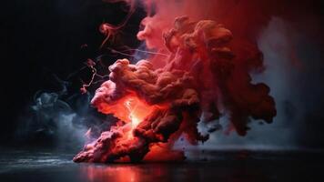 AI generated Red colored smoke with low light on a black background photo