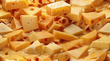 AI generated Overhead Perspective. Cheese Slices Piled Up. Food Background. photo