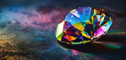 AI generated colorful pristine crystal stone set against a dark background photo