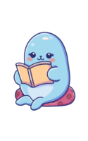 AI generated graphics of a  kawaii seal reading a book png