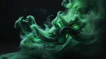 AI generated Dark green colored smoke on a black background photo