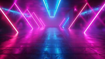 AI generated Abstract empty virtual neon background with glowing blue and purple lines photo