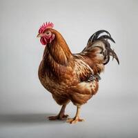 un cerca arriba de un gallo con un blanco y marrón cabeza foto