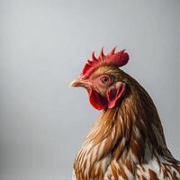 un cerca arriba de un gallo con un blanco y marrón cabeza foto