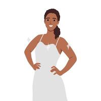 Young woman wearing dress and her hand on waist. vector