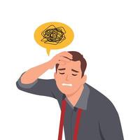 Frustrated stressed man suffering from headache. vector