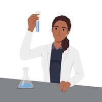 Young woman medical scientist works with the blue sample vector