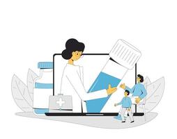 en línea médico consulta. telemedicina familia médico distante aconsejar. salud cuidado por Internet. madre y hijo tener un cuidado de la salud remoto servicios. vector