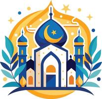 mezquita con creciente Luna y estrella vector ilustración. Ramadán kareem
