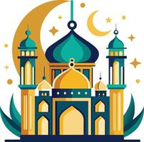 Vector illustration of Mosque in flat design style. Design element for banner, poster, card, flyer.