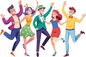 Group of happy young people dancing and having fun. Vector illustration.