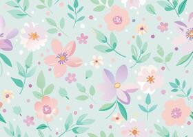 Seamless pattern with flowers and leaves. Floral vector background. Pastel Color