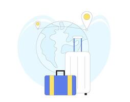Travel sign. Suitcase, bag and globe with location point. vector