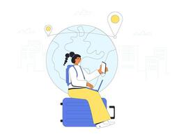 Digital nomad working with laptop. vector