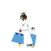 Tourist character with bags. Female person isolated with luggage. vector