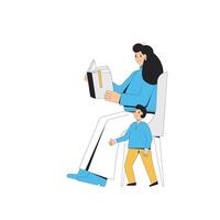 Mother reading a book for her son. Literature for children. Vector illustration.