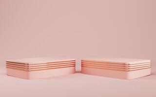 Abstract minimal background. Two rectangle podiums for product display on bright cream color background in pastel colors photo