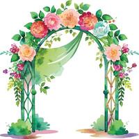 Boda arco con flores acuarela. vector ilustración.